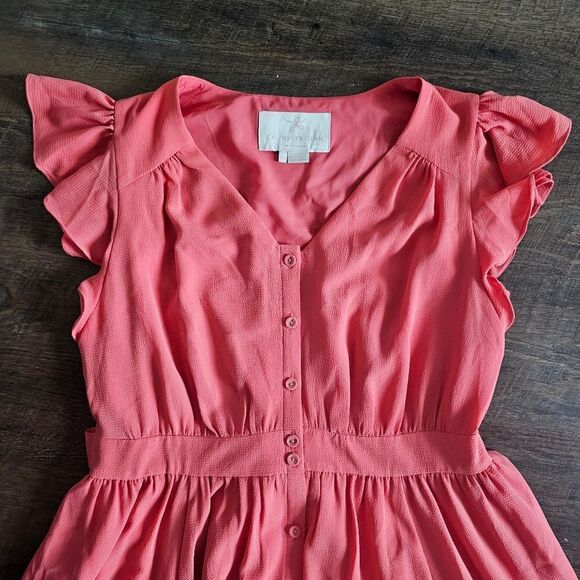 Girl Meets Glam pink dress 12 casual comfy button empire waist tie back - Picture 2 of 8